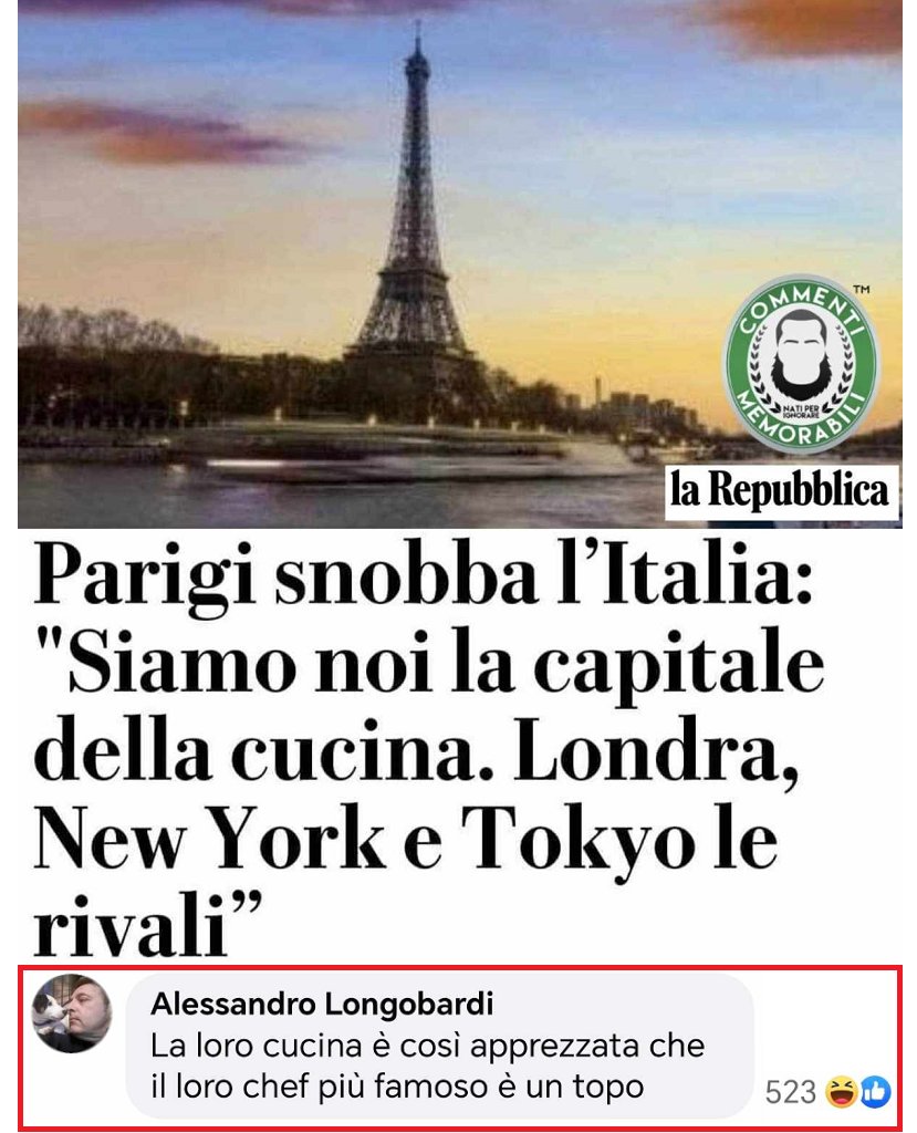 Chi dimentica l'affronto del secolo, è uno chef francese. #commentimemorabili #ignoransa #continuatevoi