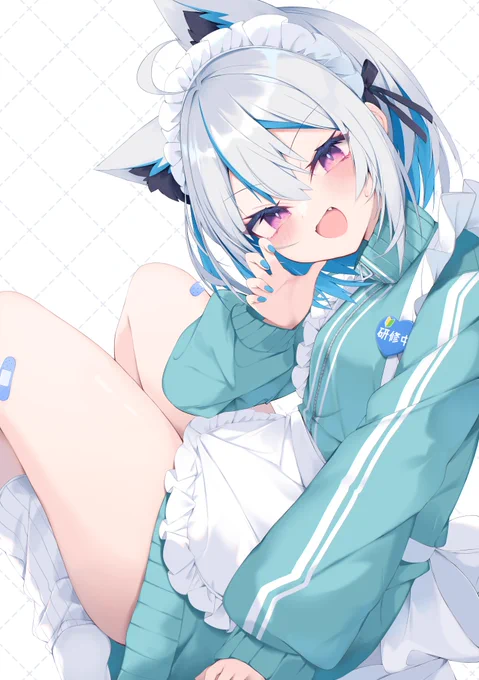 けもみみちゃん色んな服装シリーズ3 ジャージメイドぎこちない作り笑顔なけもみみちゃん 