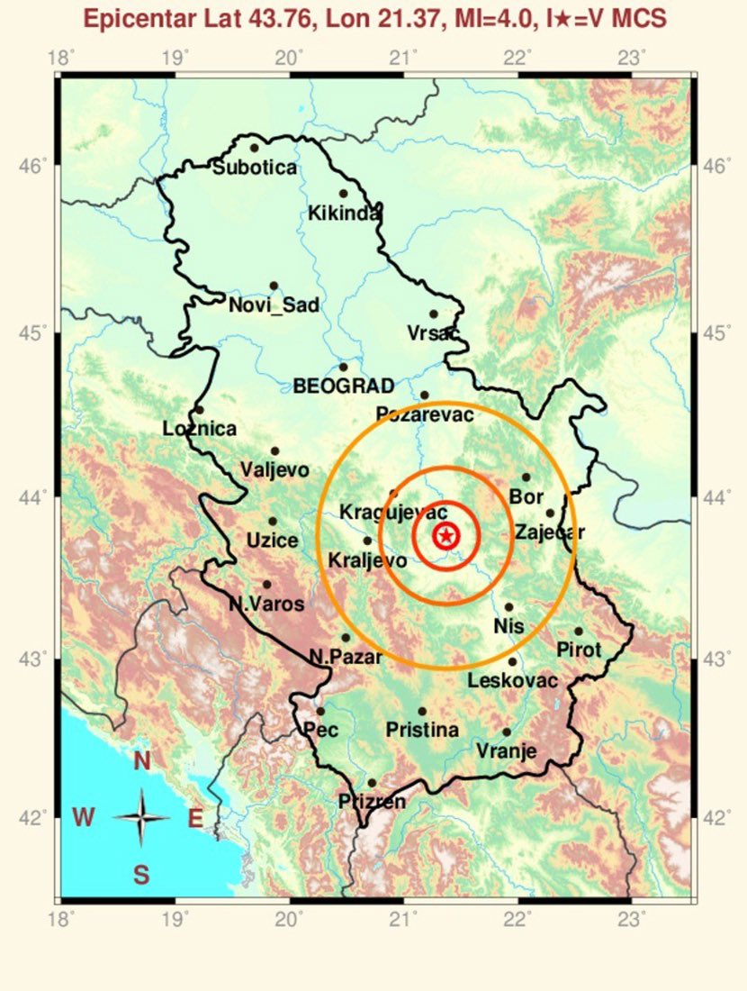 Zemljotres jačine 2,7 stepena Rihterove skale pogodio je u nedelju područje Jagodine, navodi Republički seizmološki zavod. Potres se dogodio u 10.27 časova, a epicentar je bio na dubini od šest kilometara. Pet minuta nakon prvog potresa u Jagodini, desio se drugi, nešto slabiji.