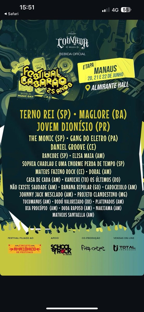 Pra quem estava ansioso por um show em manaus, dia 22 temos um encontro marcado no Festival Casarão