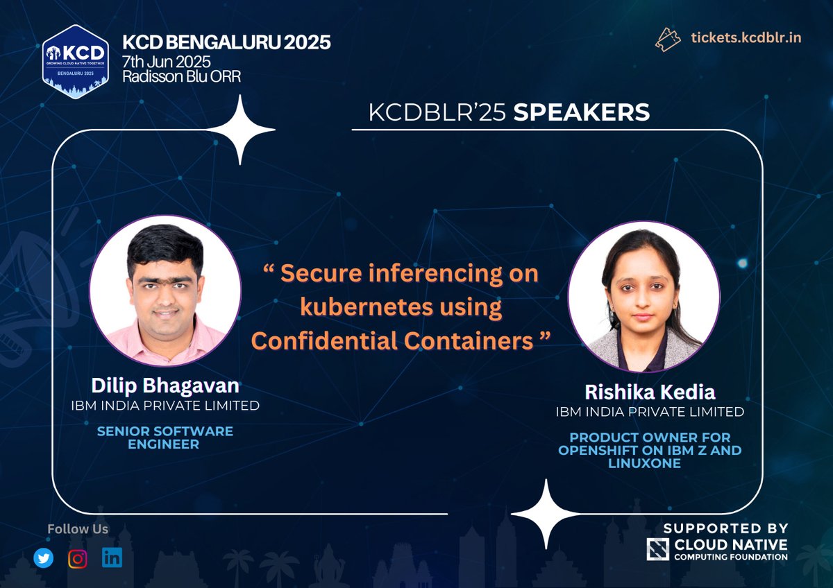 🤔 Curious to know how to make AI inferencing more secure on Kubernetes?

Catch Dilip Bhagavan and Rishika Kedia from <a href="/ibm_in/">IBM India</a> India Pvt Ltd. at KCD Bengaluru 2025 as they dive into "Securing Inferencing on Kubernetes using Confidential Containers." 🎉 

They’ll break down how