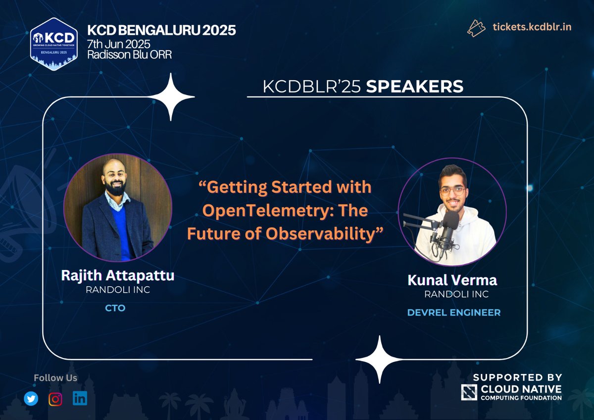 Kubernetes Community Days Bengaluru (@kcdbengaluru) on Twitter photo New to observability? Want to understand why OpenTelemetry is the future? 🤔
Join <a href="/rajith_a/">Rajith Attapattu</a> (Rajith Muditha Attapattu) and <a href="/kverma_/">Kunal Verma</a> (Kunal Verma) from <a href="/randoli_inc/">Randoli</a> at KCD Bengaluru 2025 as they share practical insights on "Getting Started with OpenTelemetry – The Future of New to observability? Want to understand why OpenTelemetry is the future? 🤔
Join <a href="/rajith_a/">Rajith Attapattu</a> (Rajith Muditha Attapattu) and <a href="/kverma_/">Kunal Verma</a> (Kunal Verma) from <a href="/randoli_inc/">Randoli</a> at KCD Bengaluru 2025 as they share practical insights on "Getting Started with OpenTelemetry – The Future of