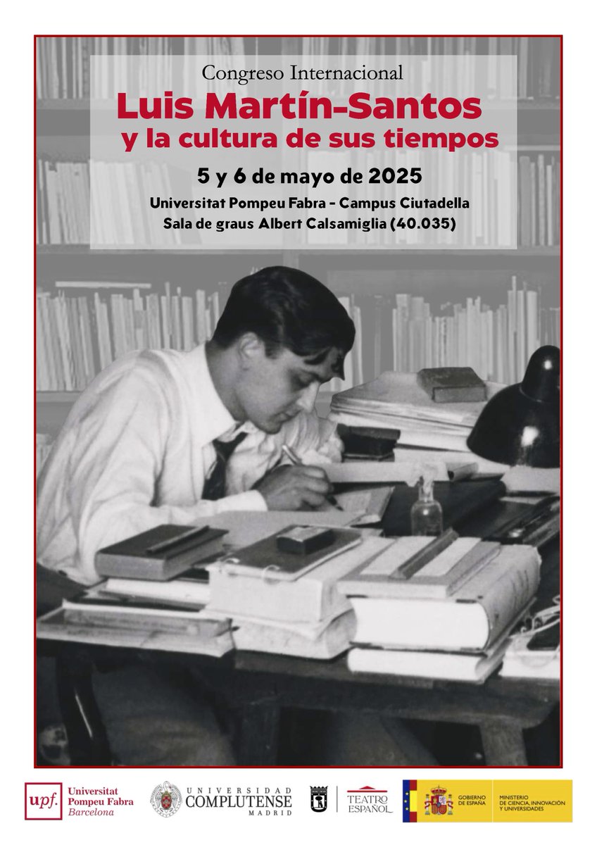 charnaman1's tweet photo. El centenario de Luis Martín-Santos en 2024 ha propiciado la publicación de su obra inédita y una nueva consideración de su relevancia histórica y su vigencia actual... Este congreso se propone... https://t.co/B4rsOLAOKh… #LuisMartinSantos #CongresoInternacional
@G_Gutenberg https://t.co/wN1aho4aUC