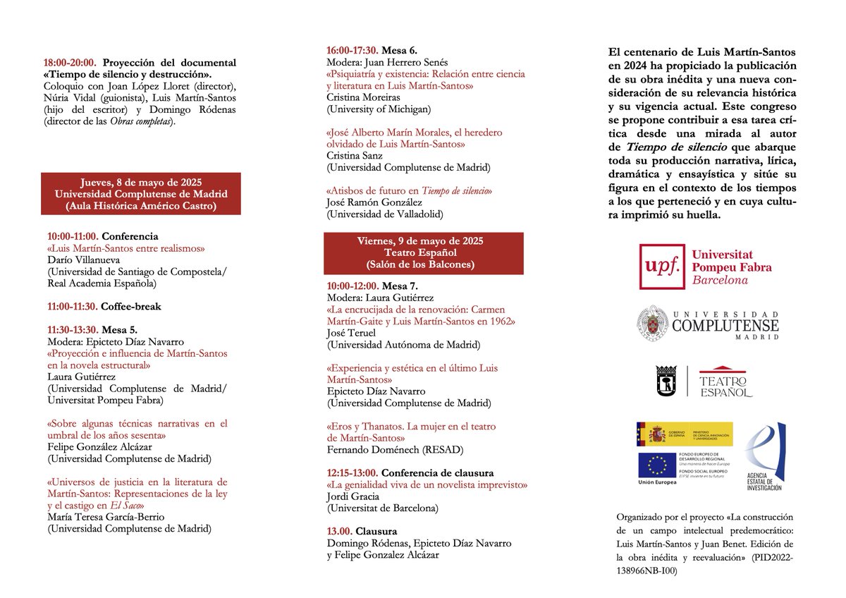 Luis Martin-Santos Laffon (@charnaman1) on Twitter photo El centenario de Luis Martín-Santos en 2024 ha propiciado la publicación de su obra inédita y una nueva consideración de su relevancia histórica y su vigencia actual... Este congreso se propone... bit.ly/CongresoLitera…… #LuisMartinSantos #CongresoInternacional
<a href="/G_Gutenberg/">Galaxia Gutenberg</a> El centenario de Luis Martín-Santos en 2024 ha propiciado la publicación de su obra inédita y una nueva consideración de su relevancia histórica y su vigencia actual... Este congreso se propone... bit.ly/CongresoLitera…… #LuisMartinSantos #CongresoInternacional
<a href="/G_Gutenberg/">Galaxia Gutenberg</a>