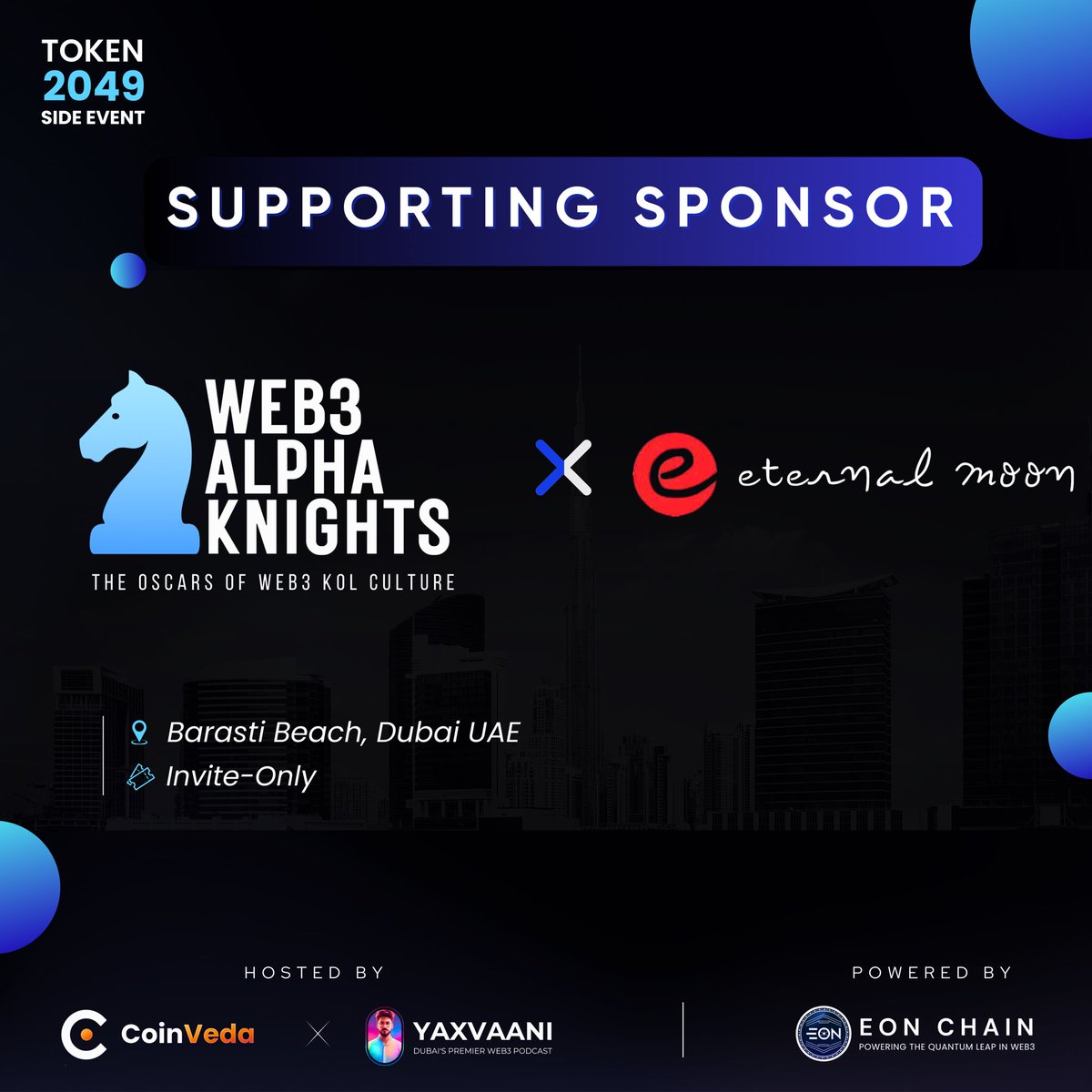 Coinveda (@coinveda14) on Twitter photo Big News: Eternal Moon Joins as Supporting Sponsor!
We’re excited to welcome <a href="/Eternalmoon0829/">Eternal Moon</a> as the Supporting Sponsor of Web3 Alpha Knights — the Oscars of Web3 KOL culture.
Join us on April 29th, 2025 at Barasti Beach, Dubai 🏖️ Big News: Eternal Moon Joins as Supporting Sponsor!
We’re excited to welcome <a href="/Eternalmoon0829/">Eternal Moon</a> as the Supporting Sponsor of Web3 Alpha Knights — the Oscars of Web3 KOL culture.
Join us on April 29th, 2025 at Barasti Beach, Dubai 🏖️