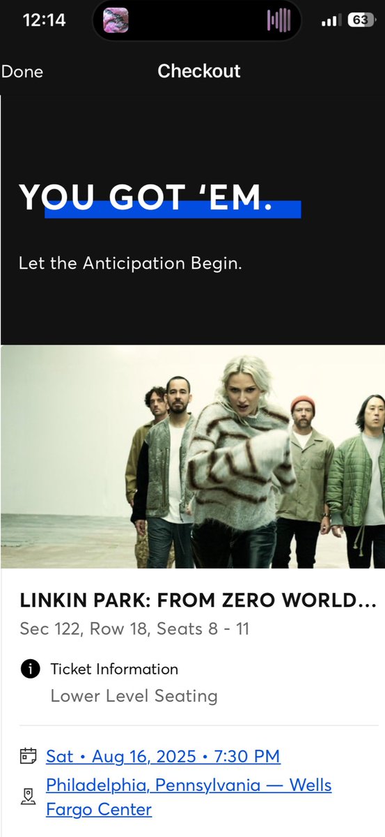 hello! me and my three friends are planning on selling our linkin park tickets for philadelphia aug 16th! we are selling each ticket for $200 and can provide any info requested! we take venmo!
seats are SEC 122 ROW 18 SEATS 8-11 *AMAZING VIEW!!*