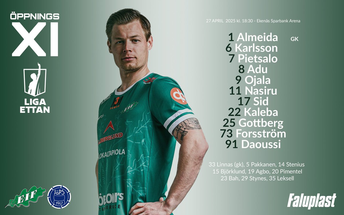 EIF Fotboll (@eiffotboll) on Twitter photo ÖPPNINGSELVA! Så här öppnar herrlaget idag mot JäPS klockan 18:30 på Ekenäs Sparbank Arena. Kom ihåg att endast läktarna på Bryggerigatans sida är i användning. EIF:s juniorer har en egen läktare på Ladugårdsgatans sida närmast tennisplanerna.
<a href="/ykkosliiga/">Ykkösliiga</a> ÖPPNINGSELVA! Så här öppnar herrlaget idag mot JäPS klockan 18:30 på Ekenäs Sparbank Arena. Kom ihåg att endast läktarna på Bryggerigatans sida är i användning. EIF:s juniorer har en egen läktare på Ladugårdsgatans sida närmast tennisplanerna.
<a href="/ykkosliiga/">Ykkösliiga</a>