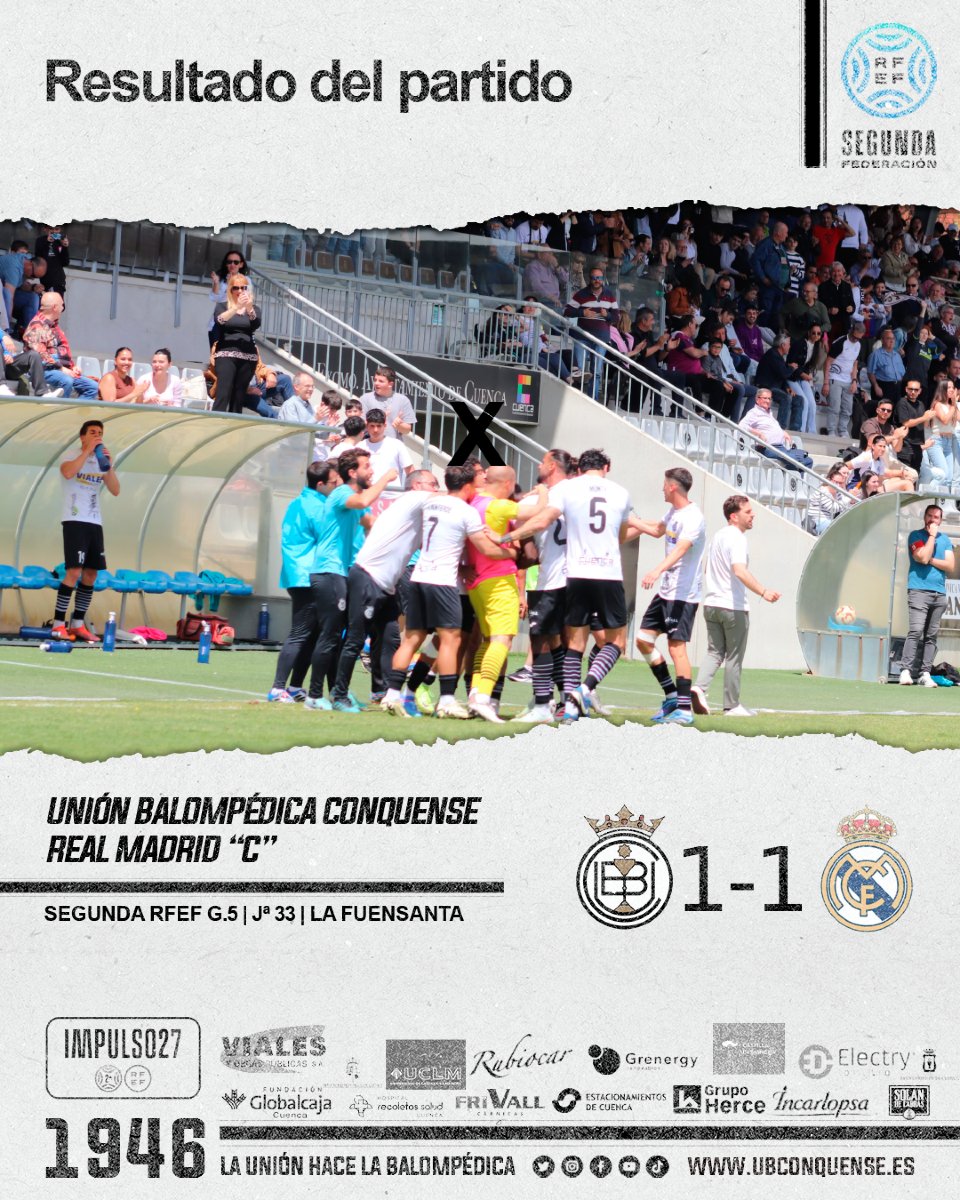 📢 #UBConquense ❗

Empate en nuestro último partido de la temporada en casa ante el Real Madrid "C". El gol de los Balompédicos fue obra de Bema Sina.

¡Vamos Conquense! ⚪⚫ #UniónBalompédica #SegundaRFEF