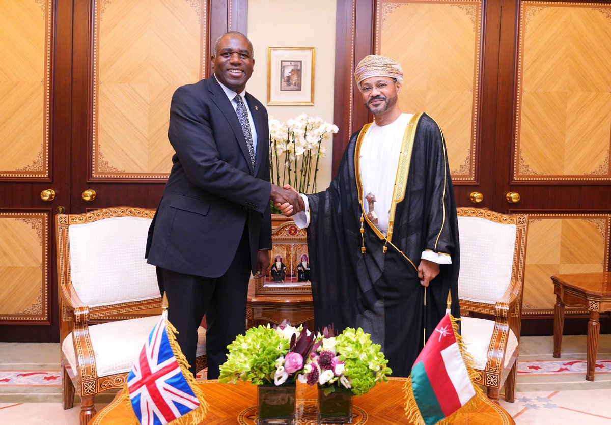 Badr Albusaidi - بدر البوسعيدي (@badralbusaidi) on Twitter photo Pleased to welcome UK Foreign Secretary <a href="/DavidLammy/">David Lammy</a> in Oman this morning - we discussed our widespread cooperation. Oman’s historical ties with the UK are deep-rooted and we both reaffirm commitment to even stronger ties 🇴🇲 🇬🇧 Pleased to welcome UK Foreign Secretary <a href="/DavidLammy/">David Lammy</a> in Oman this morning - we discussed our widespread cooperation. Oman’s historical ties with the UK are deep-rooted and we both reaffirm commitment to even stronger ties 🇴🇲 🇬🇧