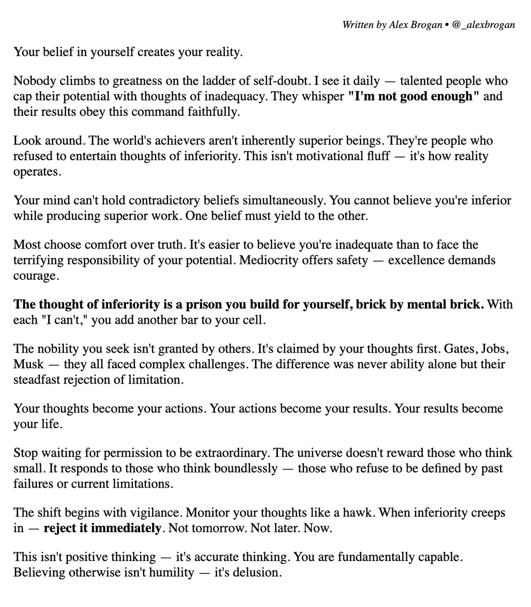 _alexbrogan's tweet photo. Your belief in yourself creates your reality. https://t.co/BtImQuW26B