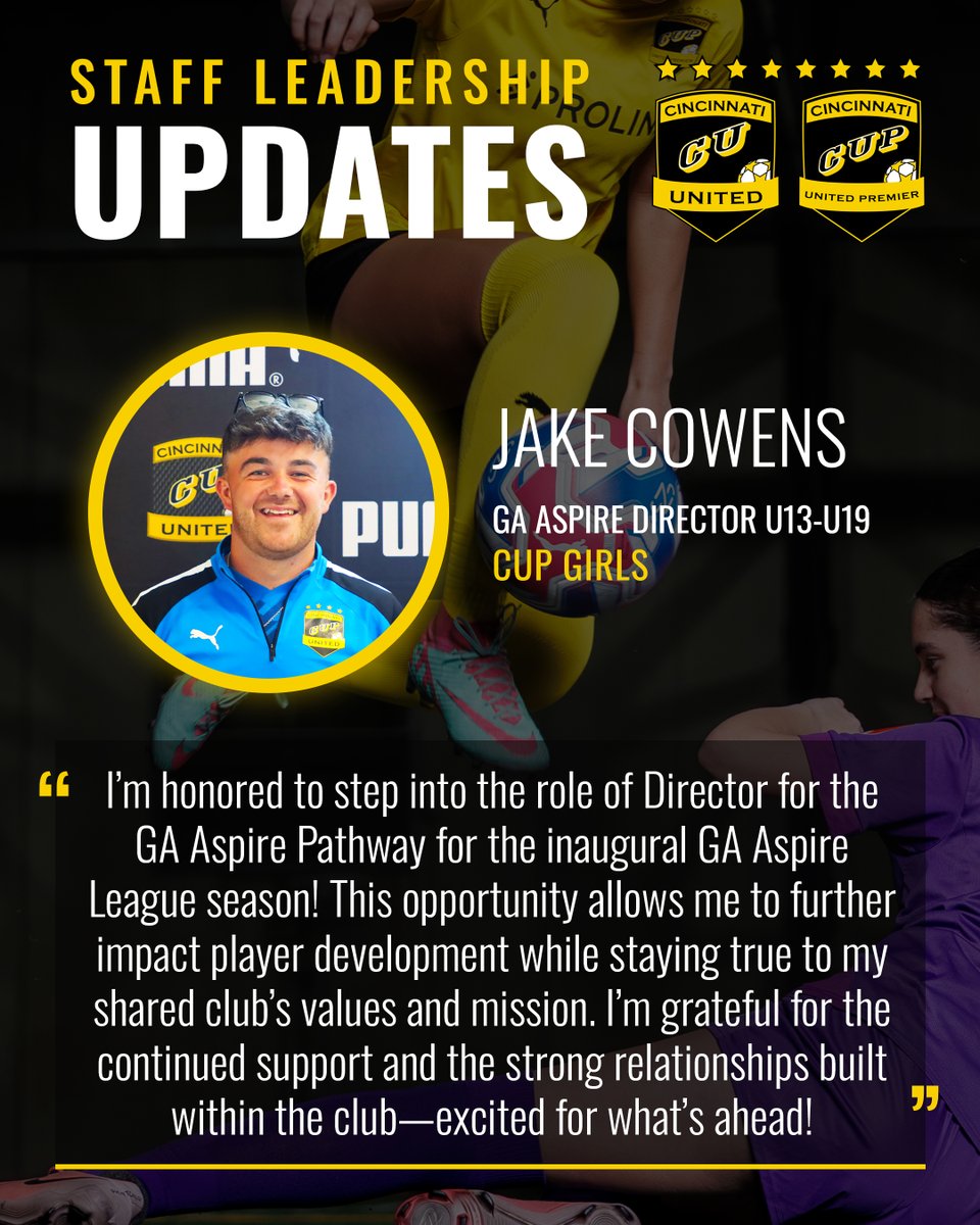 Announcing Jake Cowens will be stepping into the director's role for GA Aspire U13-U19! 🔥