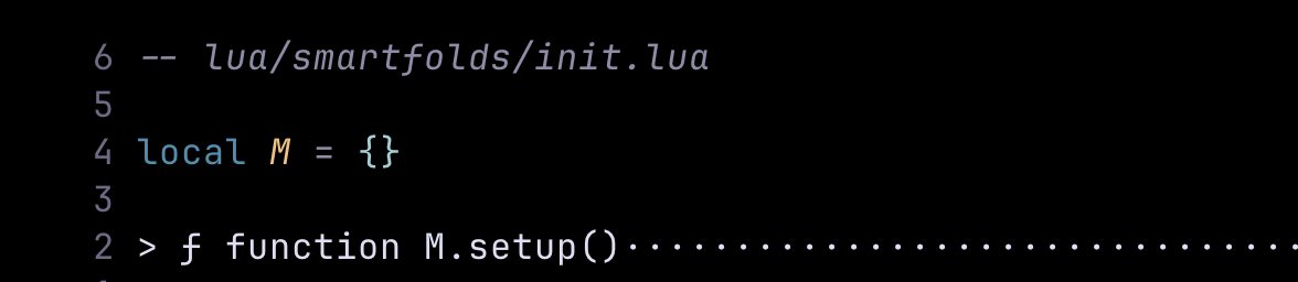 Screenshot of Neovim showing folded code using Smartfolds.nvim. Folded sections display the function signature extracted from Treesitter, with clean and minimal formatting.