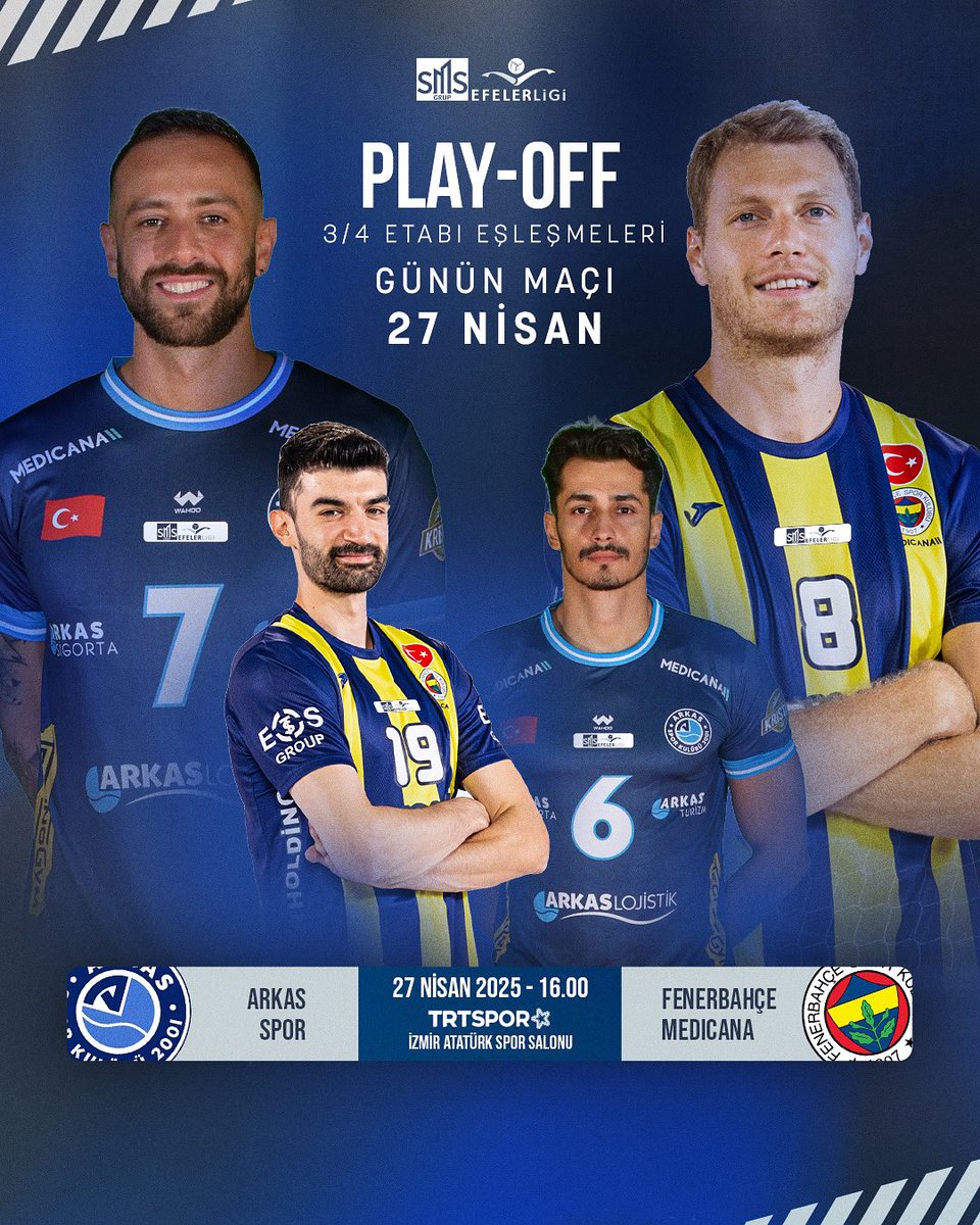 SMS Grup Efeler Ligi’nde kıyasıya rekabet devam ediyor! 💣 
Bugün Play-Off 3/4 etabının ikinci randevusu var! 🔥  Arkas Spor ile Fenerbahçe Medicana karşı karşıya gelecek!⏳