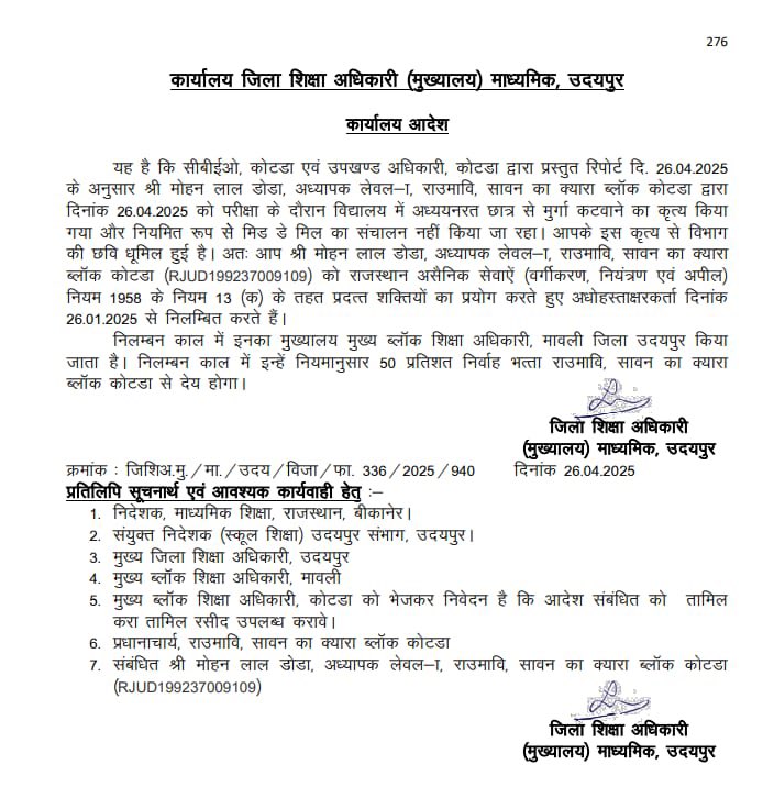 🐓 खाओ 🐐 खाओ, कुछ भी खाओ लेकिन विद्या के मंदिर में अध्ययनरत छात्र से इस तरह के कृत्य करवाना बिल्कुल अनुचित है।
विद्यालय के मिड डे मिल में जो भोजन निर्धारित है उसके इतर नॉनवेज बनवाना एक निंदनीय कृत्य है!
शिक्षकों को अपनी भावनाओं को नियंत्रण में रखकर विद्यालय में काम करना चाहिए!