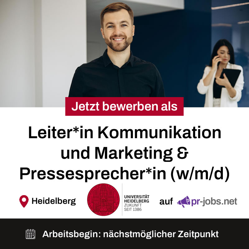Die Universität Heidelberg sucht ab sofort eine*n Leiter*in Kommunikation und Marketing &amp; Pressesprecher*in (w/m/d).

pr-jobs.net/job/leiterin-k…

#Stellenanzeige #Jobs #PR #Presse #Öffentlichkeitsarbeit #Bewerbung