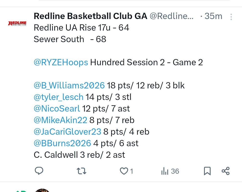 Had an awesome day yesterday.  Started my morning off helping Loganville High School win two volleyball games and ended the day going 1-1 with Redline.  i had a double-double, scoring 18 with 12 rebounds.