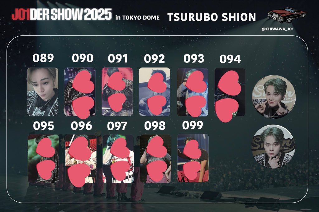 JO1 JO1DER SHOW 2025 ‘WHEREVER WE ARE’IN TOKYO DOME 交換

【譲】写真

【求】 鶴房089.100.わんわん
　　佐藤089.090.092.096.097.098.099
　　
事前、現地、わんわんn:1可能

郵送のみ
お気軽にお声掛けください^_^

 #JO1交換  #JO1DER_SHOW交換