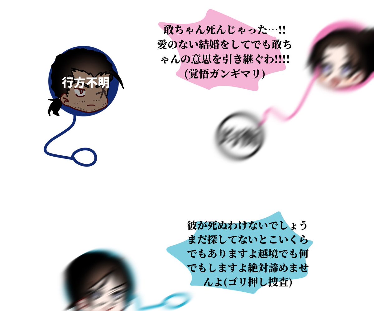 ながのは行動力の鬼✖️行動力の化身✖️行動力の擬人化のトリオだけど自分以外の2人の無茶を止められる神のバランスで成り立っており、それと同時に三本の柱のうち1本でも無くなれば秒で【散】の状態になる    という図解 