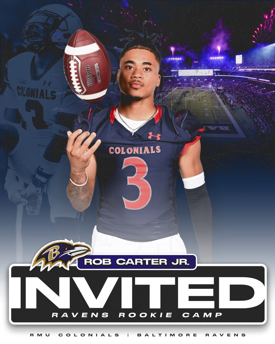 RMU Football (@rmu_football) on Twitter photo Congrats <a href="/4RobertCarter/">Robert Carter</a> on being invited to <a href="/Ravens/">Baltimore Ravens</a> rookie mini-camp!
#BobbyMo Congrats <a href="/4RobertCarter/">Robert Carter</a> on being invited to <a href="/Ravens/">Baltimore Ravens</a> rookie mini-camp!
#BobbyMo