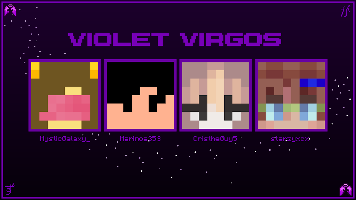 mccigamers's tweet photo. Announcing the Violet Virgos 

@MysticGalaxy_ @Marinos353 @CrisTheGuy5 @xStarzyy_ https://t.co/RRjSKJXu76