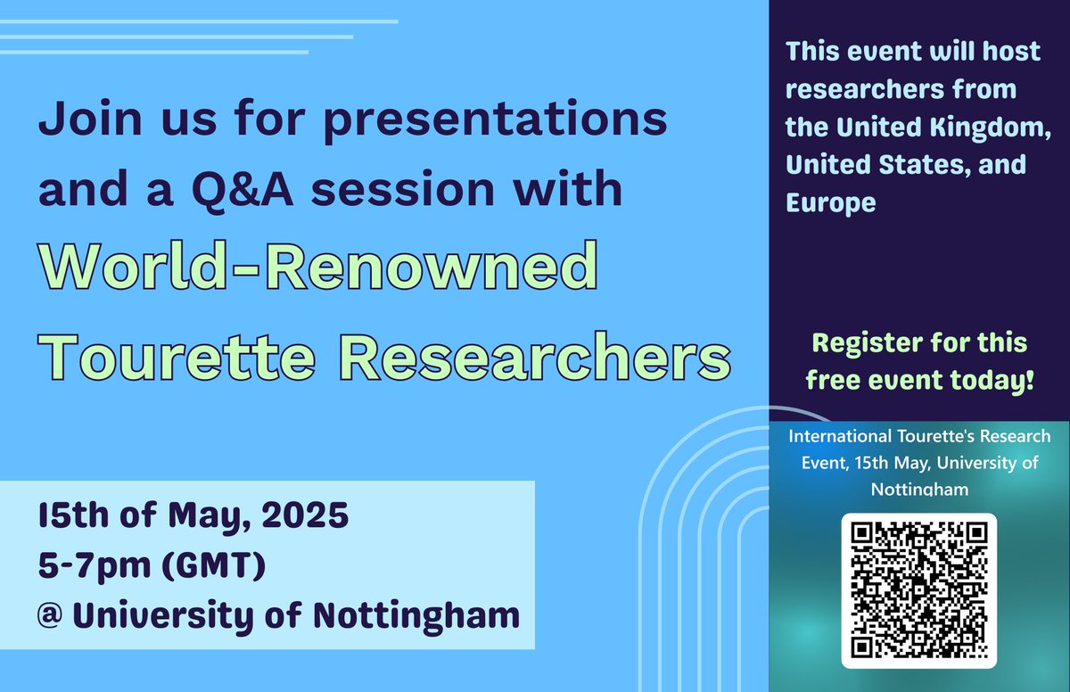 JacksonLab_TS's tweet photo. Come and join us at the University of Nottingham to learn more about the latest research in Tourette Syndrome! This free research event on the 15th of May involves a panel of world-renowned experts who will delve into their research and answer any questions 💡 https://t.co/ivboQyTMiZ