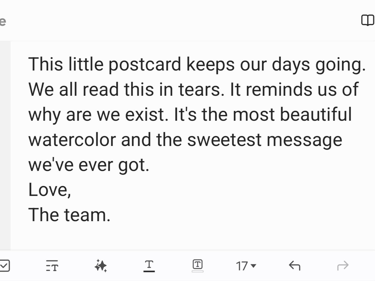 elephantjumps's tweet photo. This little postcard keeps our days going. We all read this in tears. It reminds us of why are we exist. It's the most beautiful watercolor and the sweetest message we've ever got. 
Love, 
The team. https://t.co/PeJcojWYzr