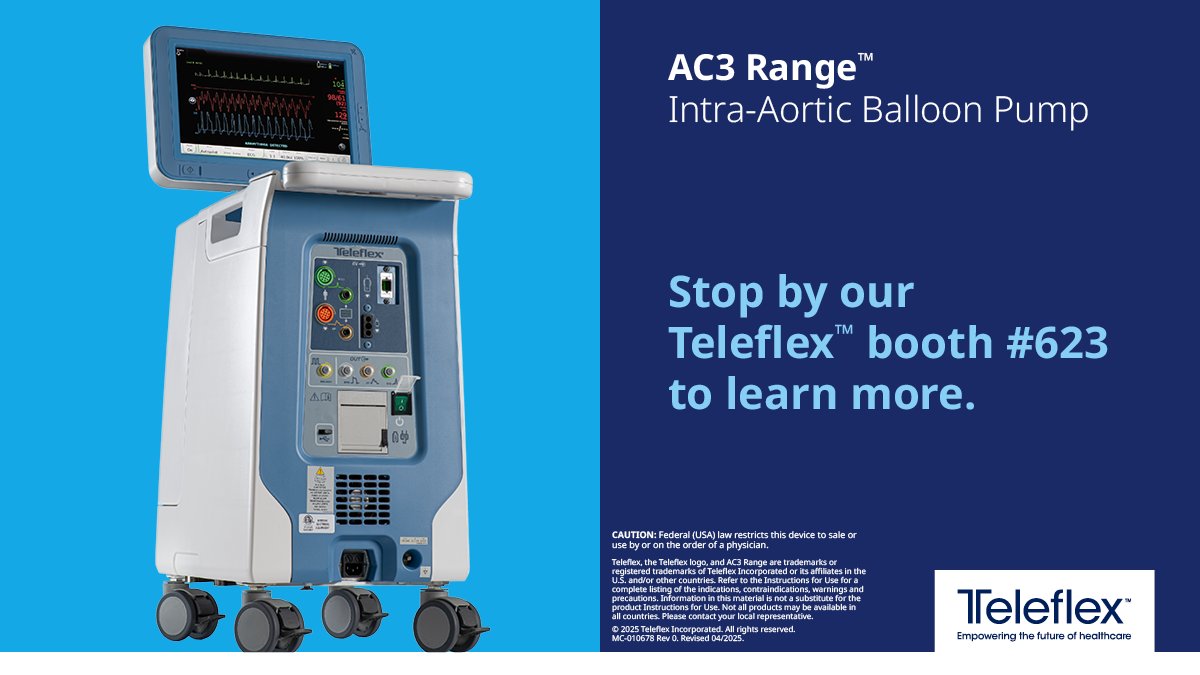 TeleflexCardiol's tweet image. We're in Boston kicking off #ISHLT2025! 

Visit Booth #623 to see our newly launched AC3 Range™ Intra-Aortic Balloon Pump.
Learn more at: spklr.io/60137TAW

Rx only. Safety information: spklr.io/60157TAU
#TeleflexInterventional #IABPbyTeleflex
