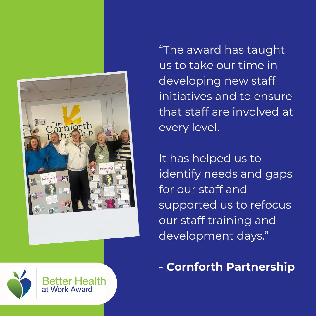 Some great feedback from The Cornforth Partnership about how the award has helped them 💙

Would you like to reap the same benefits? 🤔 Sign up to the award here: workplacehealthuk.co.uk/better-health-…