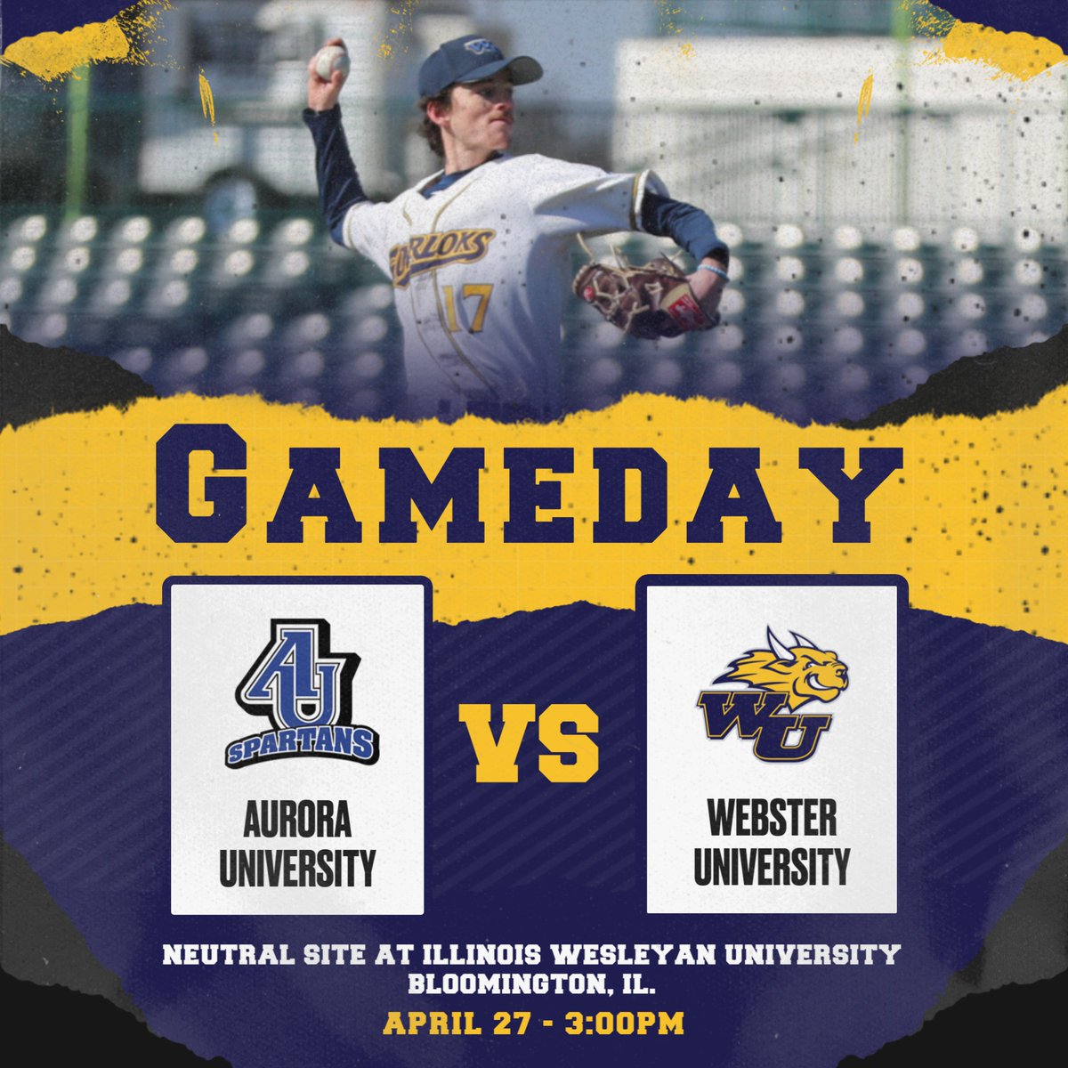 BSB | The Webster University baseball team travels to Illinois Wesleyan University for a non-conference game against Aurora University starting at 3:00PM in Bloomington, Illinois. 

⏰ - 3PM