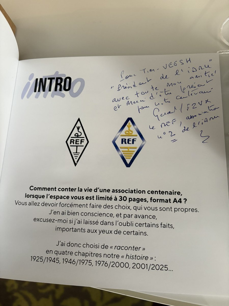 Congratulations to @REF on their centennial and for hosting a fantastic dinner last night. Honoured to be presented with the REF Centennial Medal and to receive a hand dedicated book on the history of REF from the great Gerard Debelle F2VX #amateurradio