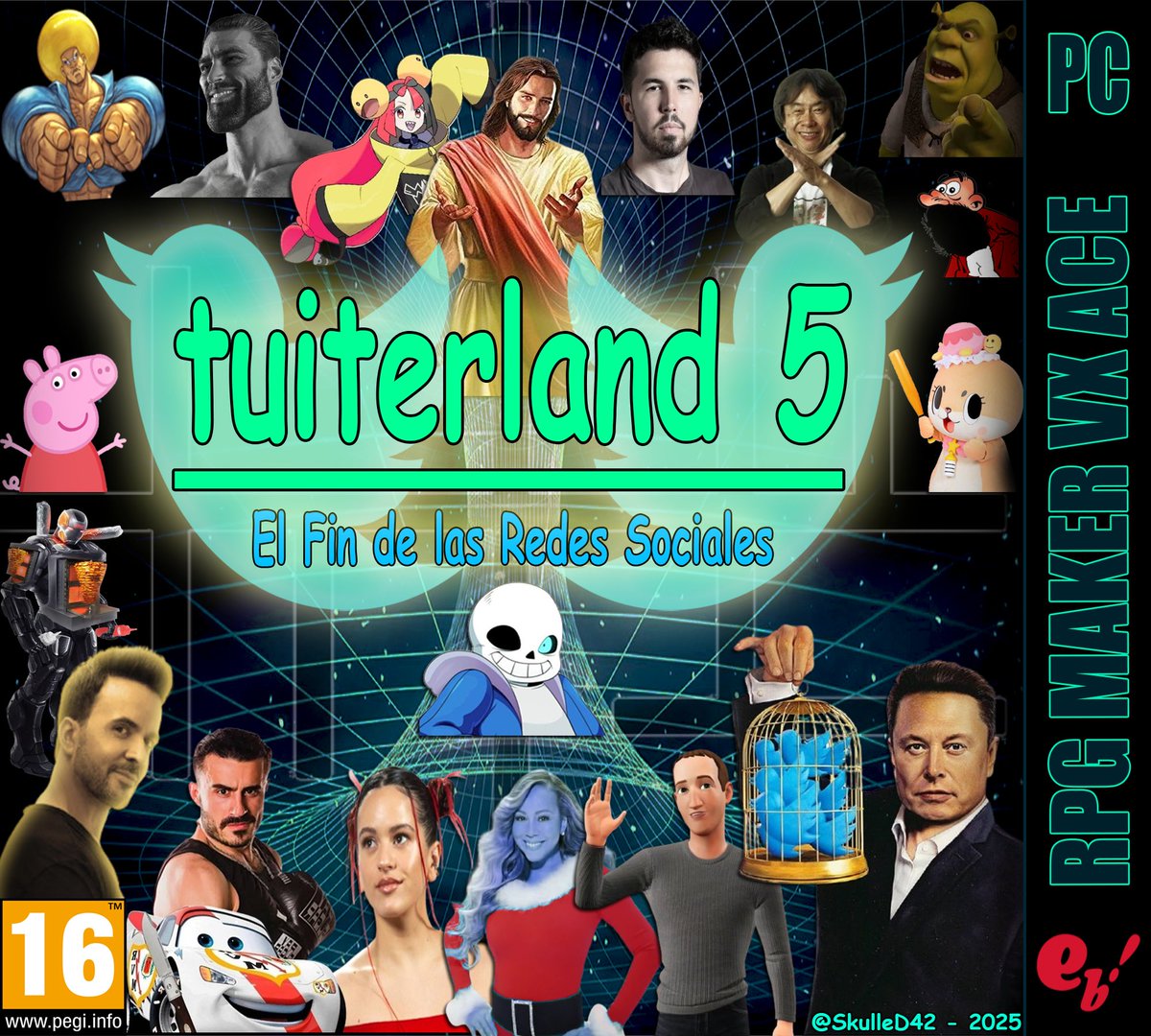 Syndetheite's tweet photo. Tuiterland 5: El Fin de las Redes Sociales estará disponible el 05/05/2025!!!

La mayor parodia jugable de Internet!!
No es exageración decir que es uno de los juegos más grandes hechos en RPG Maker de la historia.

Feliz 7º aniversario de Tuiterland!!
https://t.co/o5jQM7sRa0 https://t.co/PyCEbOc64K