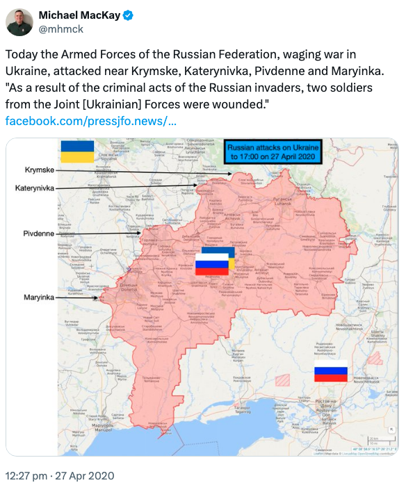 It's all happening on Trump's watch. Trump is responsible. Russia was and is invading Ukraine while Trump occupied the White House the first time and now.

Here are my tweets on April 27th from 2017 to 2020.

Trump does nothing to stop Russia's war because he is a Russian asset.