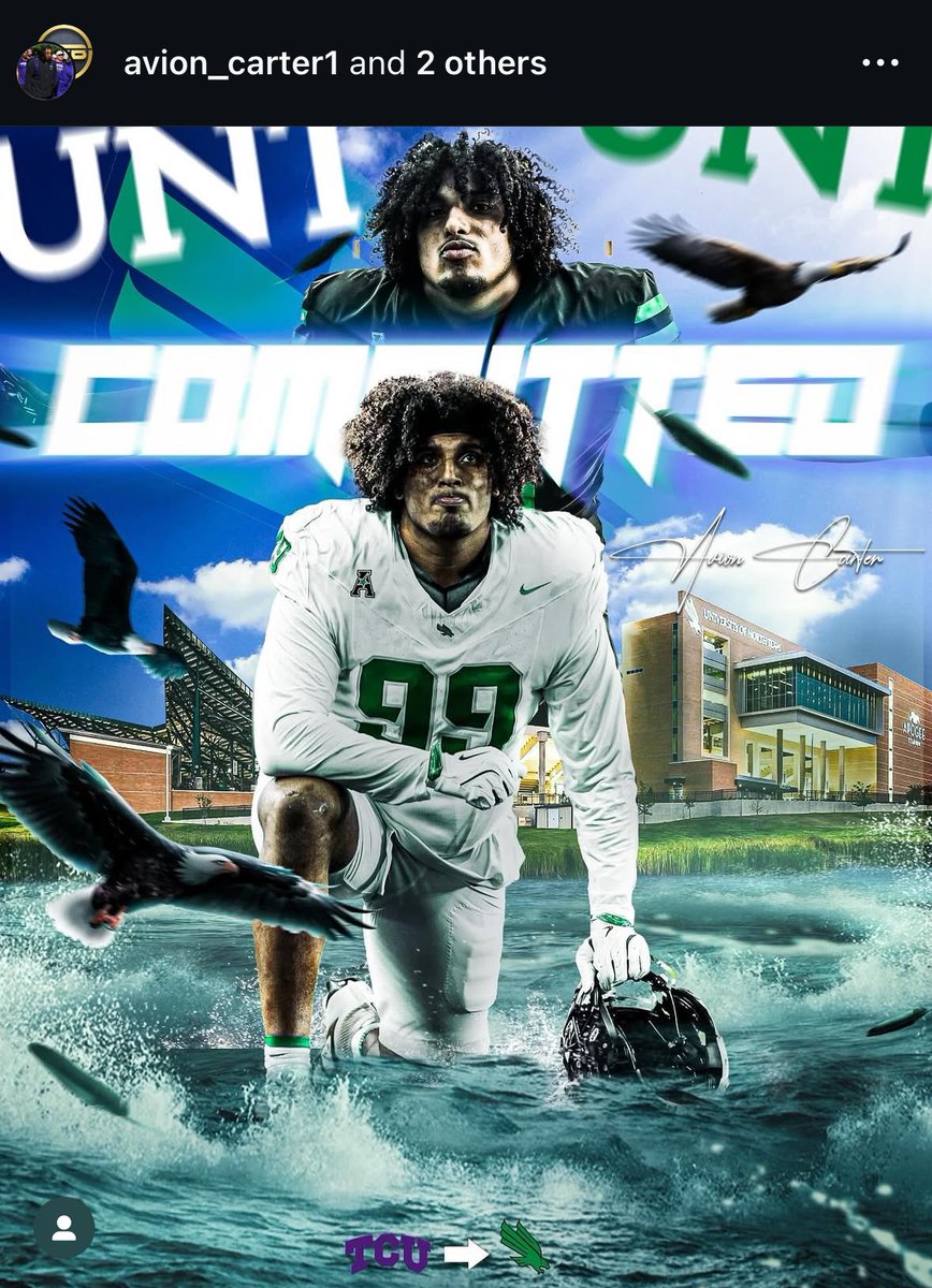 North Texas continues its hot weekend by landing former 4-star defensive lineman and TCU transfer Avion Carter <a href="/avioncarter5/">Avion Carter</a> . Carter still has 3 years of eligibility left. 

#GMG🧩