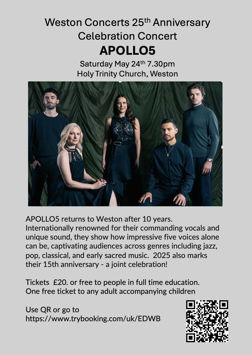 Our next concert is a very special anniversary celebration with <a href="/apollo5_uk/">APOLLO5</a> Book your tickets early to make sure you do not miss out! trybooking.com/uk/EDWB
