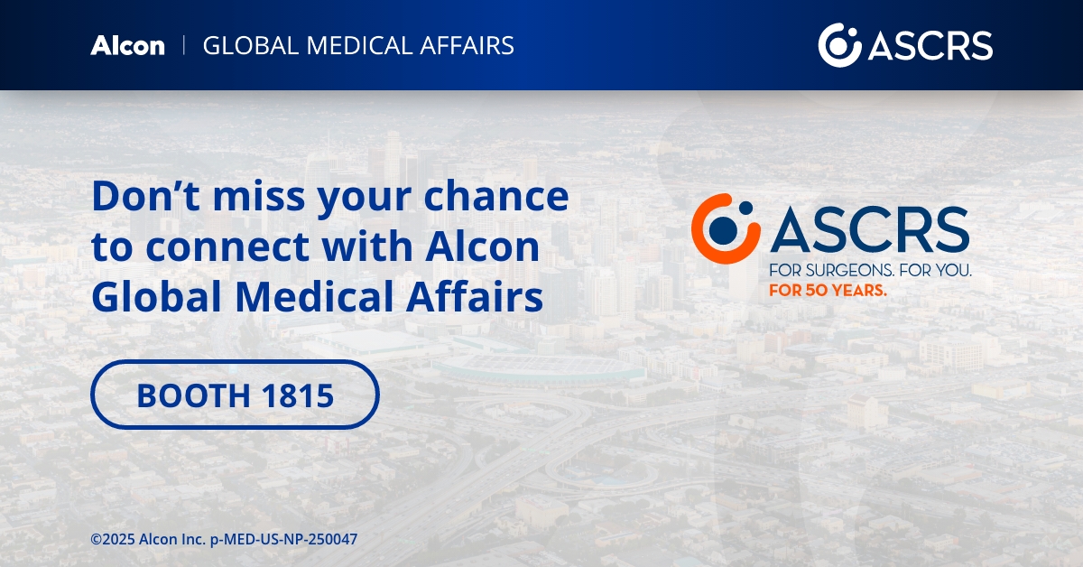 SeeAlconScience's tweet image. #ASCRS2025 isn’t over yet! There’s still time to connect with Alcon Global Medical Affairs. We look forward to seeing you at Booth 1815. #AlconScience