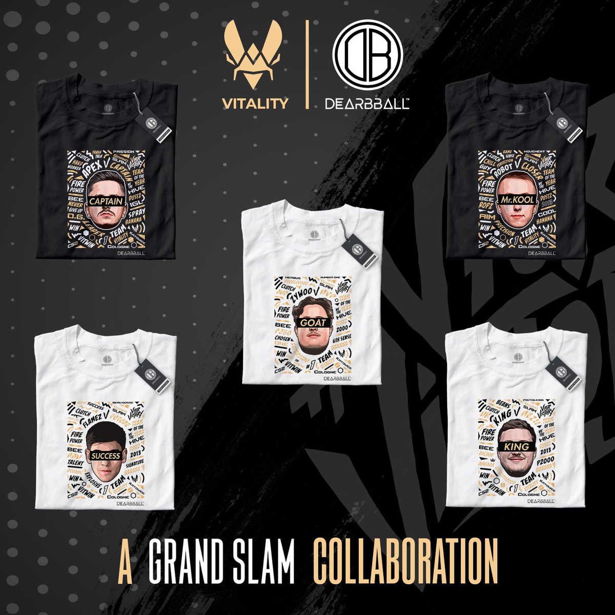 Après avoir sauvé 6 balles de matchs, Team Vitality remporte son 4ème trophée majeur, le fameux GRAND SLAM !!!!!

Pour fêter ça, énorme collab officielle avec les numéros 1 mondiaux <a href="/teamvitality/">Team Vitality 🐝</a> !! C'est dispo 😍

Par ici : dearbball.fr/vitality-colle…