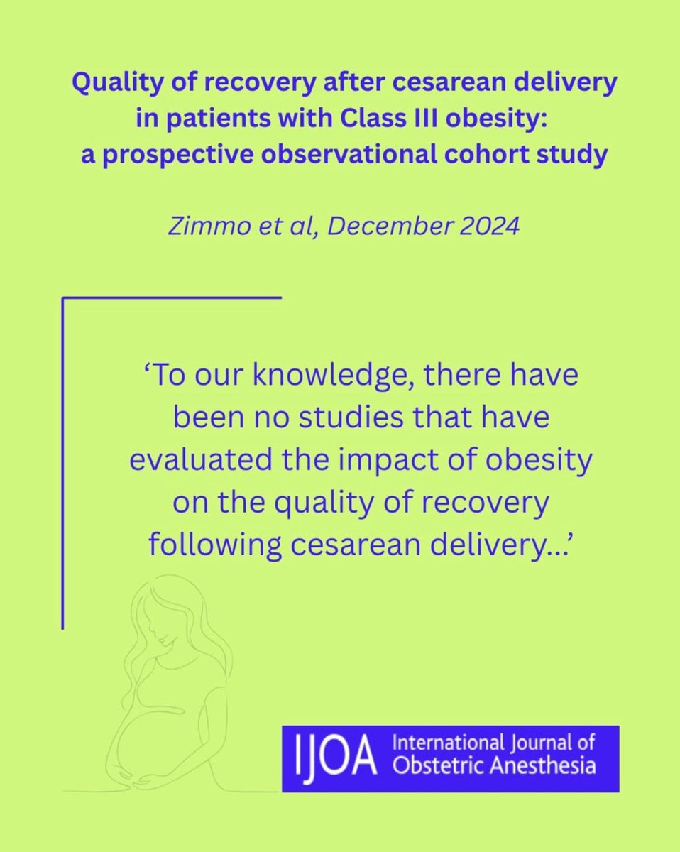 International Journal of Obstetric Anesthesia (@ijoa_journal) on Twitter photo Recovery after cesarean delivery in patients with Class III Obesity
Zimmo et al <a href="/PervezSultanMD/">Pervez Sultan</a> <a href="/CarvalB/">Brendan Carvalho, MD, FRCA 🇺🇸🇿🇦🇵🇹</a>
'Patients with BMI >40 had similar quality of recovery, pain levels, and opioid use compared to those with BMI <30'
#ObAnes #OpenAccess #FOAMed
doi.org/10.1016/j.ijoa… Recovery after cesarean delivery in patients with Class III Obesity
Zimmo et al <a href="/PervezSultanMD/">Pervez Sultan</a> <a href="/CarvalB/">Brendan Carvalho, MD, FRCA 🇺🇸🇿🇦🇵🇹</a>
'Patients with BMI >40 had similar quality of recovery, pain levels, and opioid use compared to those with BMI <30'
#ObAnes #OpenAccess #FOAMed
doi.org/10.1016/j.ijoa…