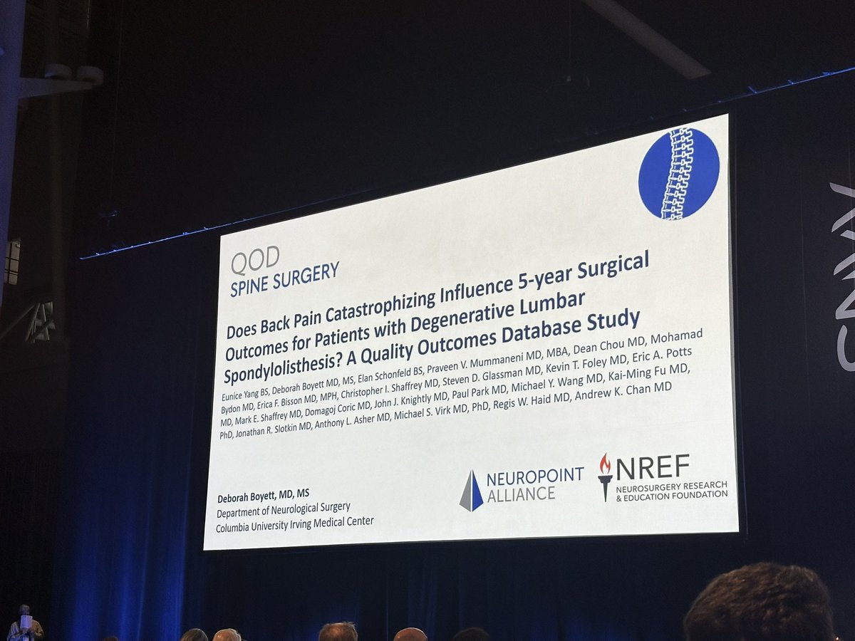 andrewchanMD's tweet image. Thrilled that @AANSNeuro awarded @ColumbiaNeuro resident Dr. Deborah Boyett and our @spinesection QOD Spine CORe team with this year’s Veena Mummaneni Award
Dr. Boyett delivered an excellent presentation on how back pain catastrophizing impacts surgical outcomes after surgery…