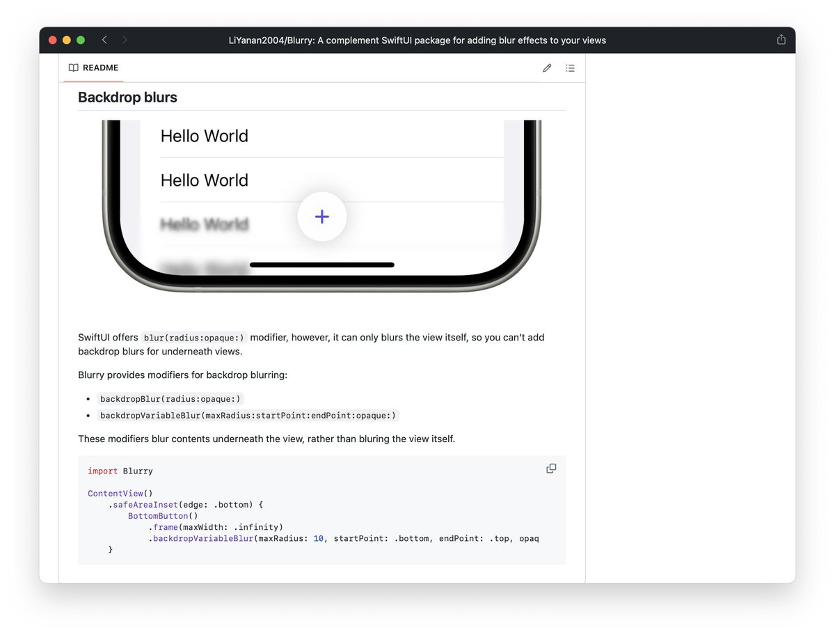 LiYanan2004's tweet image. Backdrop blurs from #SwiftUI. looks awesome.