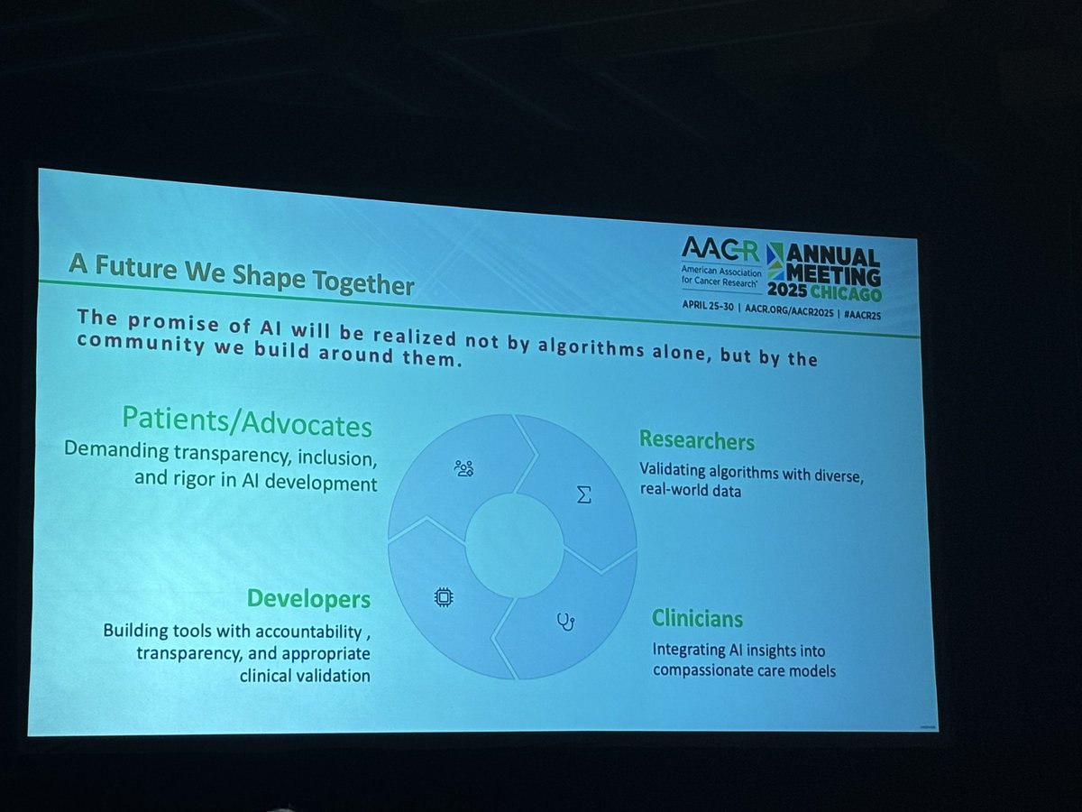 Last night at the <a href="/AACR/">AACR</a> Scientist—&gt; Survivor program dinner <a href="/SeanKhozin/">Sean Khozin, MD, MPH</a> shared his  perspectives on trust and #AI This evolving technology is not going anywhere, so it is time to learn how best to utilize it in my advocacy!  #AACR25 #AACRSSP
