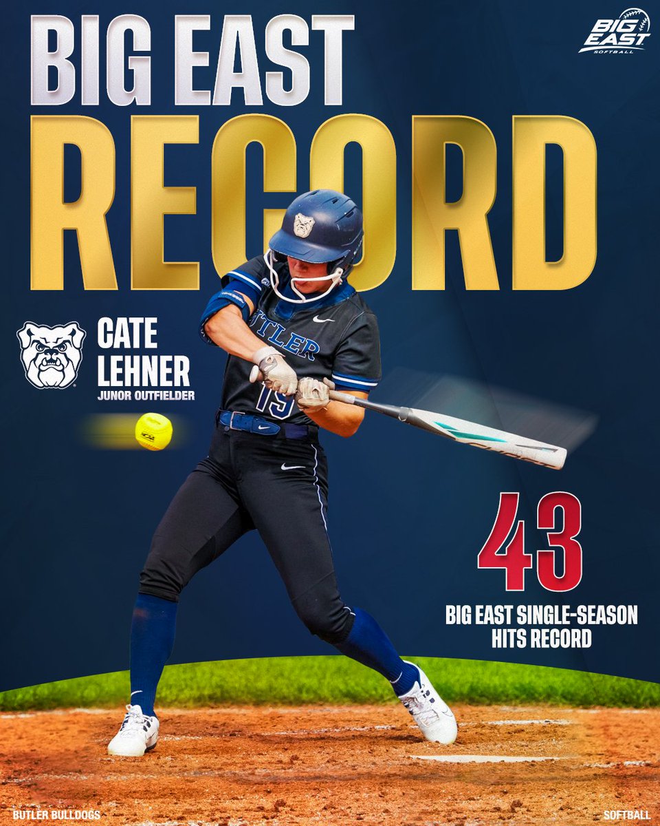 BIG EAST Conference (@bigeast) on Twitter photo πππ πππ₯ π€π₯ππͺπ€ ππ π₯ π₯π₯π₯
<a href="/ButlerSoftball/">Butler Softball</a>'s Cate Lehner breaks the single-season hits record from 2009 (41) with her 43rd hit of the season today! πππ πππ₯ π€π₯ππͺπ€ ππ π₯ π₯π₯π₯
<a href="/ButlerSoftball/">Butler Softball</a>'s Cate Lehner breaks the single-season hits record from 2009 (41) with her 43rd hit of the season today!