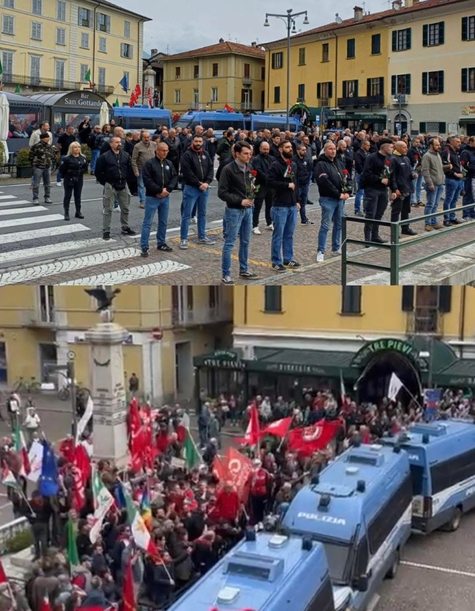 Questa immagine è una VERGOGNA DI STATO.

Siamo a Dongo, nel luogo in cui ottant’anni fa i partigiani fermarono Mussolini mentre cercava di scappare.

E proprio qui, stamattina, nel 2025, come ogni anno, orde di camicie nere e teste rasate si sono riunite con le braccia tese al