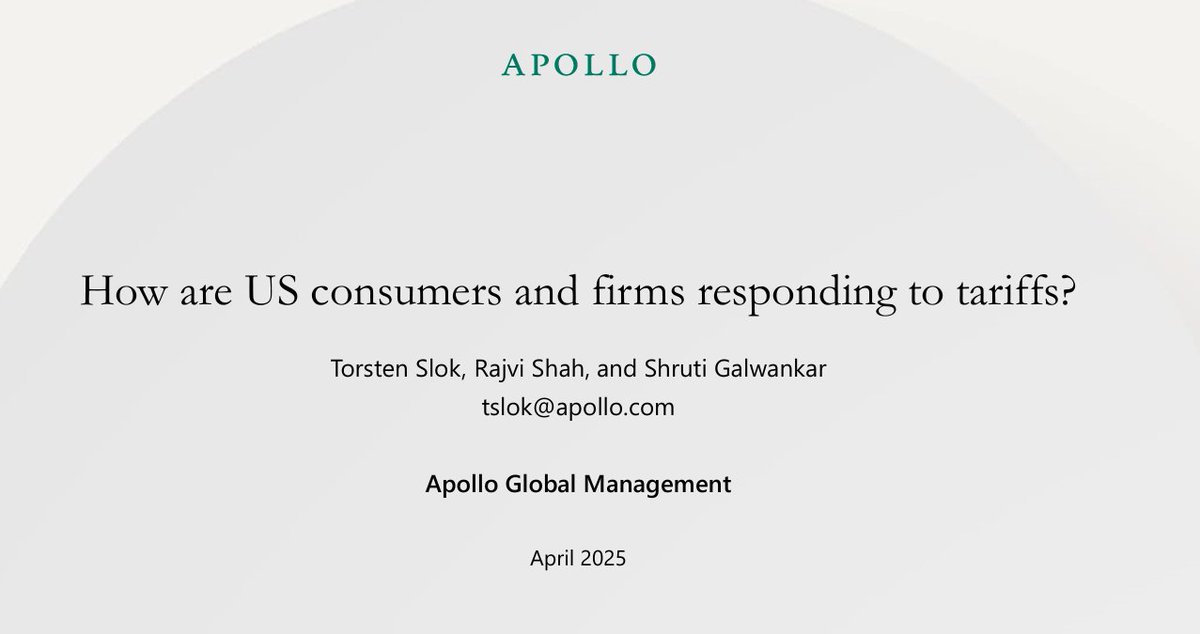 Apollo's Slok just dropped a bomb: The Trade Reset Recession is coming and nobody's pricing it in 🧵