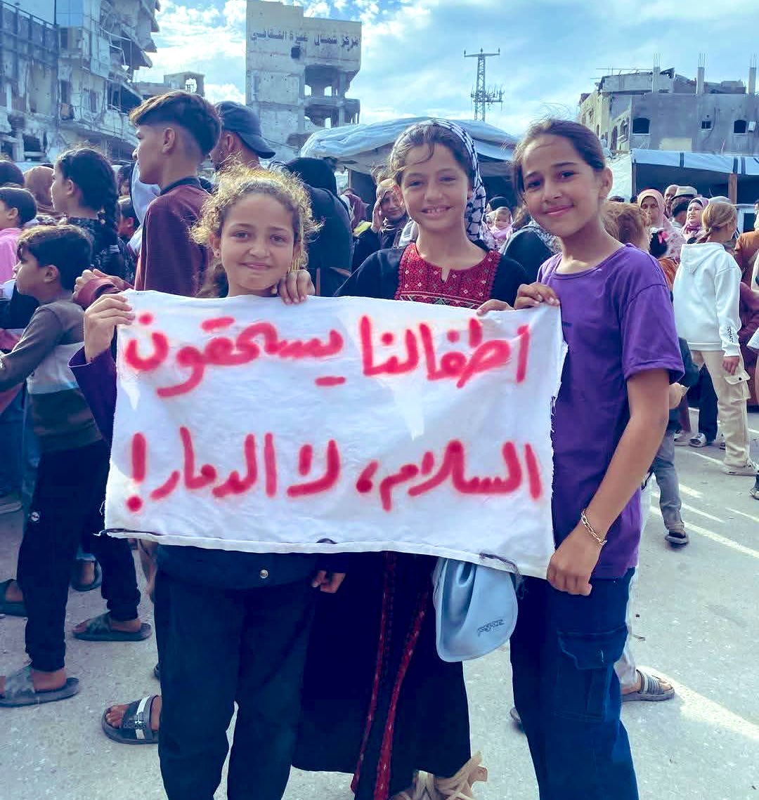 From today’s anti-Hamas, anti-war protest in northern Gaza: “Our children deserve peace, not destruction.”