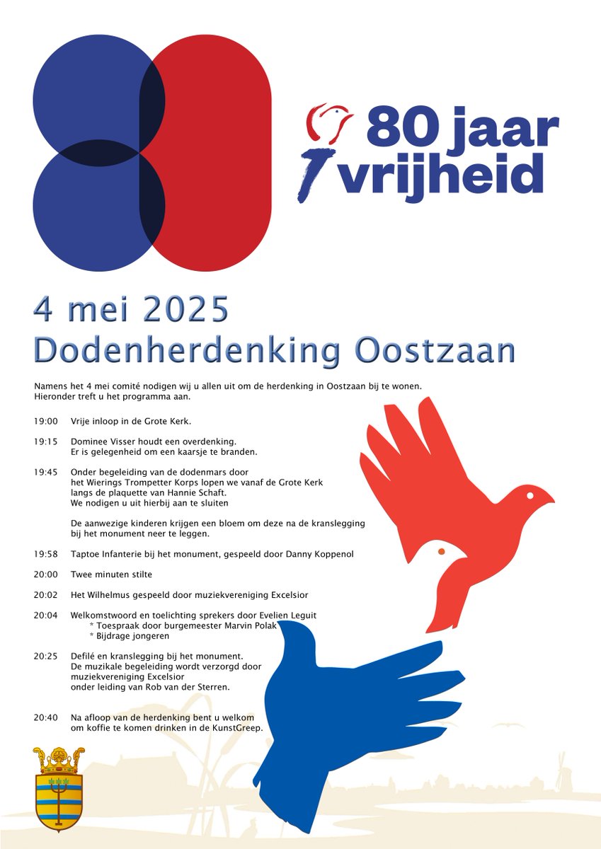 Namens het 4 mei comité nodigen wij iedereen uit om de herdenking in Oostzaan bij te wonen. Het volledige programma vind je op onze website.
🕊️ obi41.nl/yckmm9uh