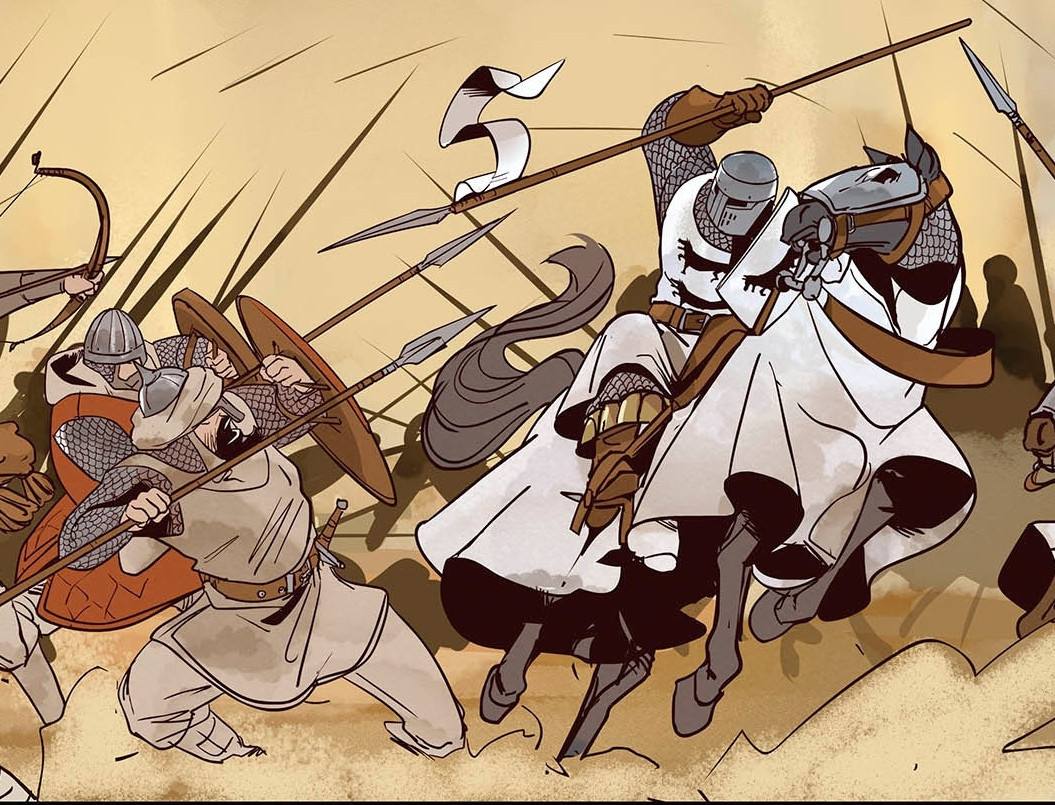 grafitoed's tweet photo. "Duelo de lanzas".

¡Cargad, malditos! Un #cómic de Javier Ara sobre la batalla de las Navas de Tolosa. https://t.co/cibRHla7M7 https://t.co/us8eWX7Z2A