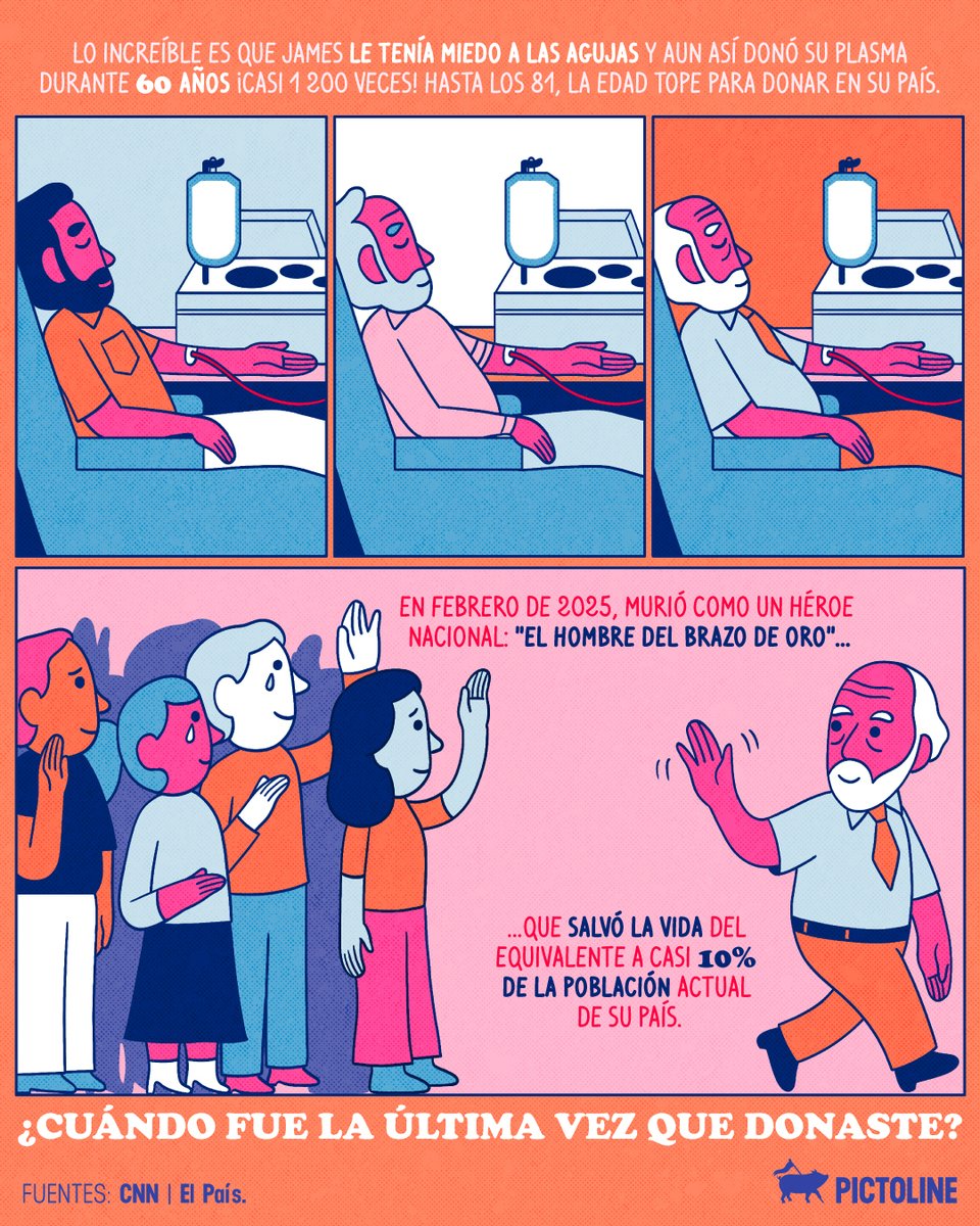 pictoline's tweet image. La historia de James Harrison, el hombre del brazo de oro que salvó a millones de bebés ✨💪🦸‍♂️

#JamesHarrison #elhombredelbrazodeoro #enfermedadhemolítica #donacióndesangre #donarsalvavidas #pictoline