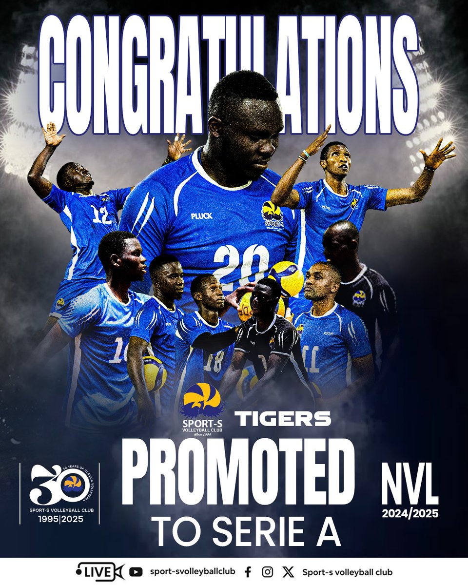 sport_svoleybal's tweet photo. The Sport-S Tigers are through to the Serie A. 
Congs to the team. 
Thanks for the support ♥️ our fans. 

#Tingers || #BlacksAt30 || #SportSVC || #NationalVolleyballLeague https://t.co/IXpezVS7Ue