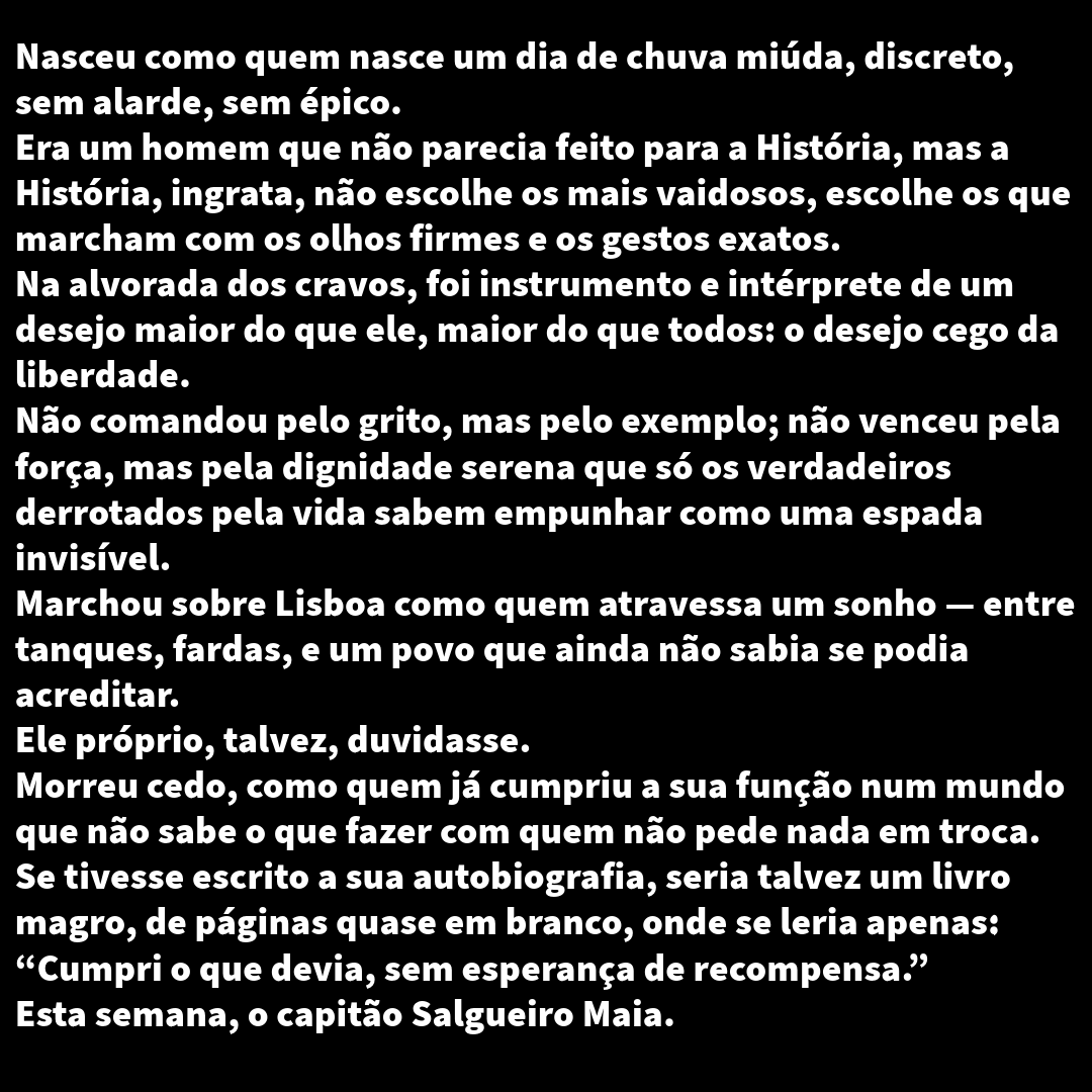 contaralapis's tweet photo. SALGUEIRO MAIA: CAPITÃO DA LIBERDADE 
Personagem decisiva, das maiores da história do nosso país.
Porém, nunca quis assumir tal protagonismo.
Corajoso, bravo, herói.
Esta semana, um verdadeiro gigante, o capitão Salgueiro Maia.
Até ao próximo desenho! https://t.co/AQmtaAbRNk