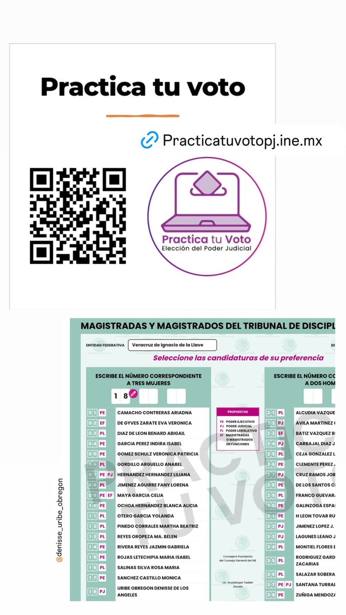 CristopherAlarc's tweet photo. 👩💻🧑💼 Dentro de esta simulación puedes practicar cómo votaremos en la elección del Poder Judicial Federal 01 #Domingo de #Junio Ministras y ministros. 🗳️ https://t.co/n0D8INyad9 #QRCode #flipchallenge #lombok #viralreelsfacebook #AsistenteVirtual y https://t.co/WVojDmBdmO